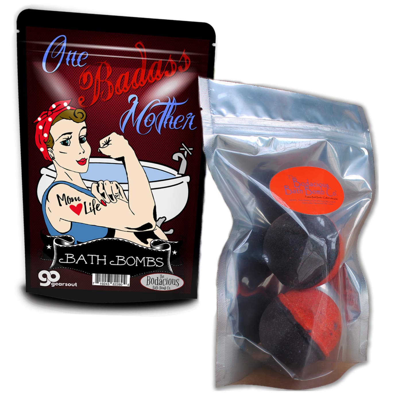 One Badass Mother Bath Bombs - Vintage Rosie Strong Mom Design - Funny Bath Bombs for Moms - XL Bath Fizzers, Black and Red, Handcrafted in The USA…