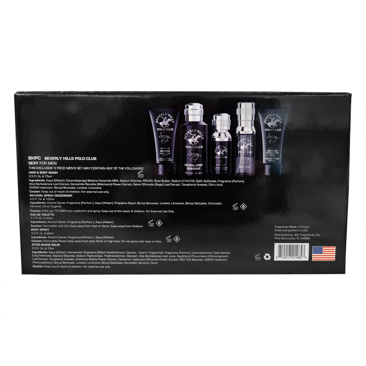 Beverly Hills Polo Club BHPC Sexy Men's 5-Piece Grooming Gift Set - Refreshing Lemon Scent Cologne, Body Spray, After Shave, Hair & Body Wash