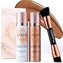 LUMINESS Airbrush Spray Silk Foundation Starter Kit - Tan - Foundation, Primer & Dual-Sided Angled Buffing Brush - Medium, Buildable Coverage