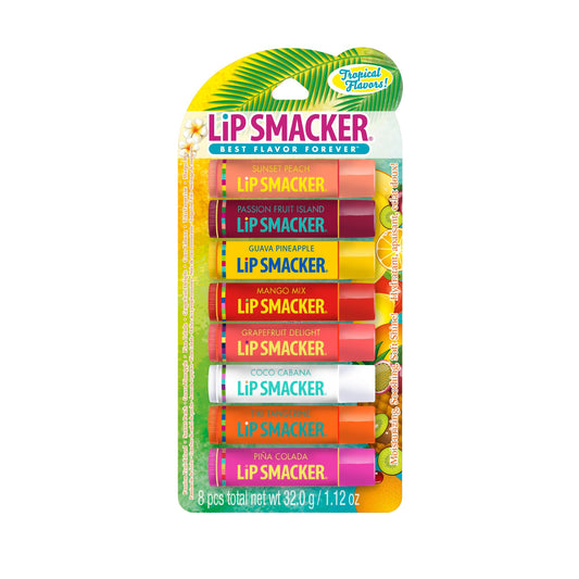 Lip Smacker Flavored Lip Balm Tropic Fever 8 Count (Pack of 1), Passion Fruit, Peach, Breezey-Teazey, Pina Colada, Grapefruit, Coca Cabana, Tangerine