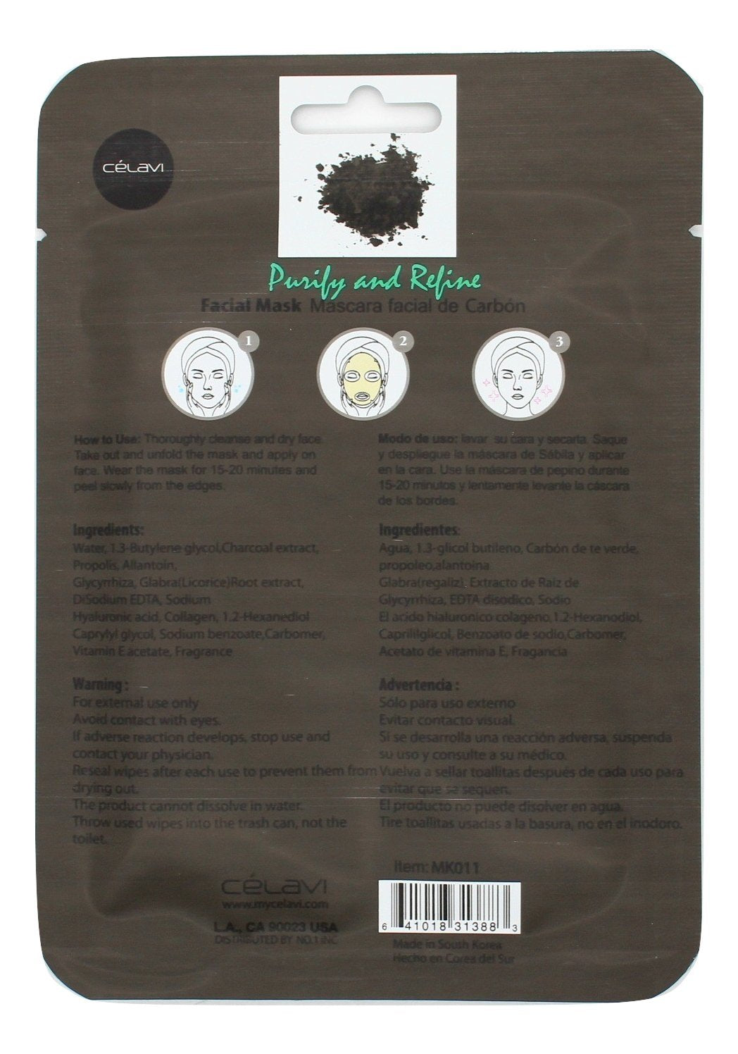Celavi Essence Facial Mask Paper Sheet Korea Skin Care Moisturizing 12 Pack (Charcoal)