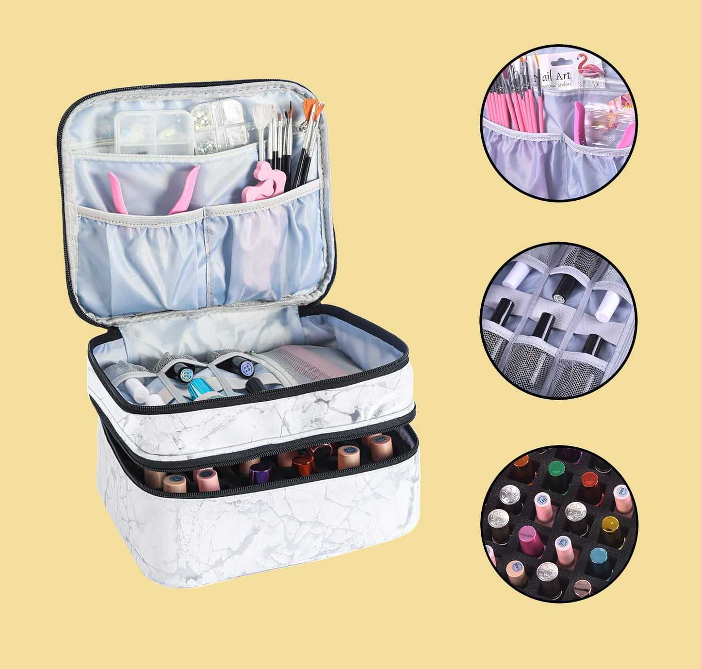 ZFZGFRCS Nail Polish Organizer- Holds 30 Bottles Nail Supply Organizers and Storage Double-layer Nail Bag Organizer Case Nail varnish Organizer Nail