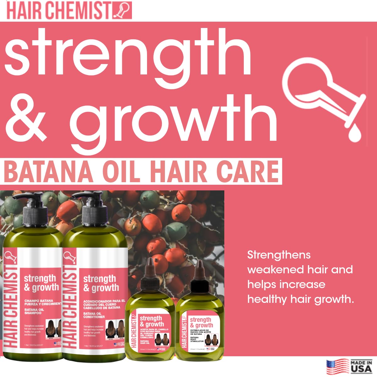 Hair Chemist Strength & Growth Batana Root Stimulator 7.1 oz. - Batana Oil Hair Treatment, Revitalize & Nourish Hair