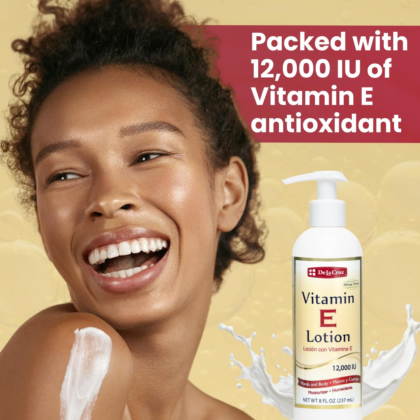 De La Cruz Vitamin E Lotion for Dry Skin 12,000 IU with Avocado Oil, Almond Oil & Aloe Vera.vitamin e moisturizer, Moisturizing body lotion and face