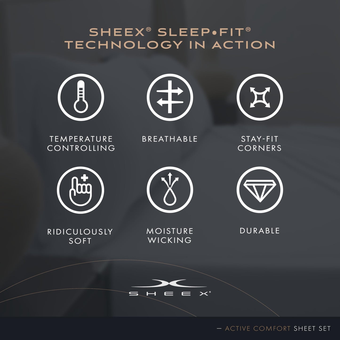 SHEEX - Active Comfort Cooling Sheets Set (Queen) Parchment - Moisture Wicking - 1 Flat Cooling Sheet, 1 Fitted Cooling Sheet, 2 Cooling Pillow Covers