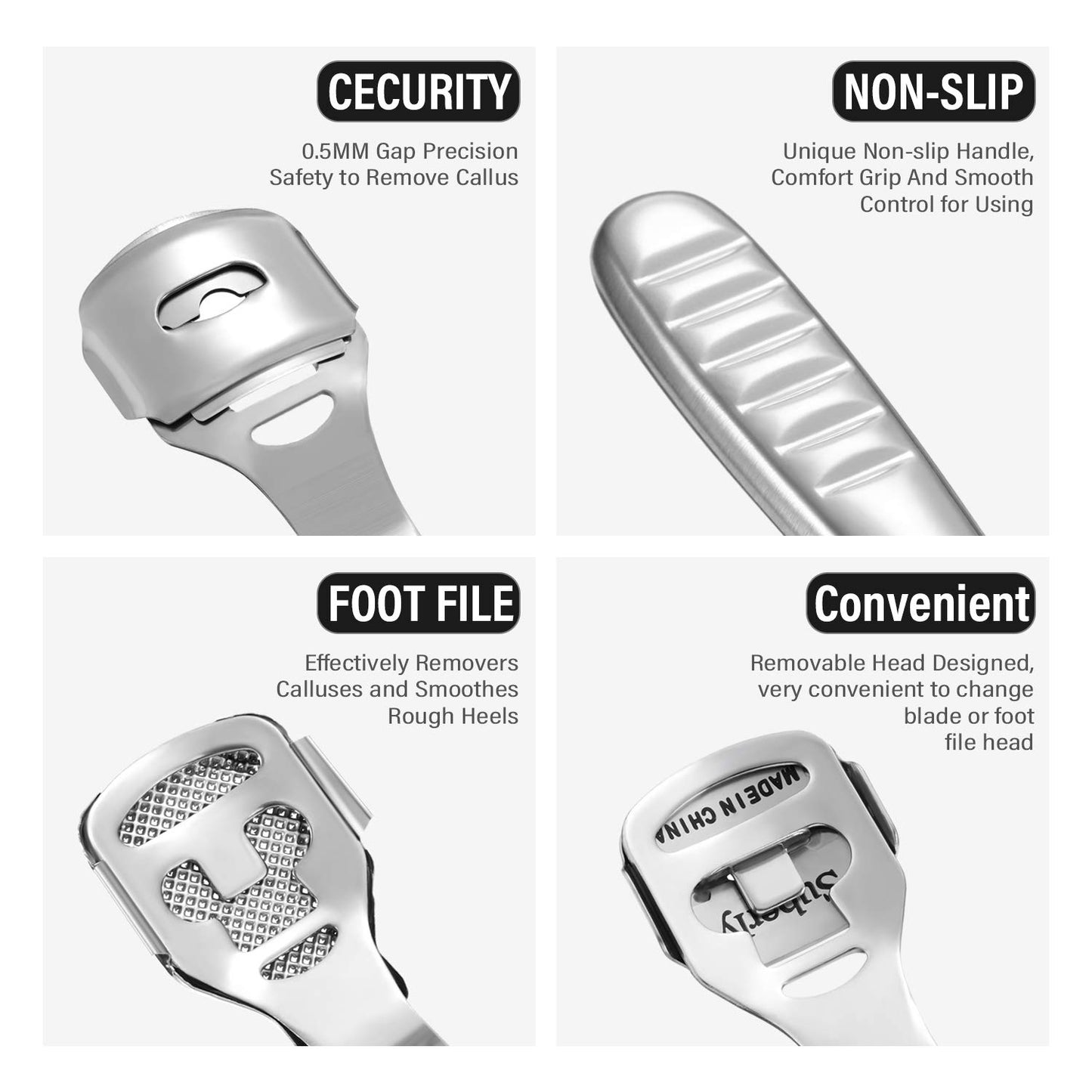 24 Pieces Callus Shaver Set, 20 Replacement Slices Blades 2 Callus Shavers and 2 Foot File Head Foot Care Tools Steel Handle Hard Skin Remover
