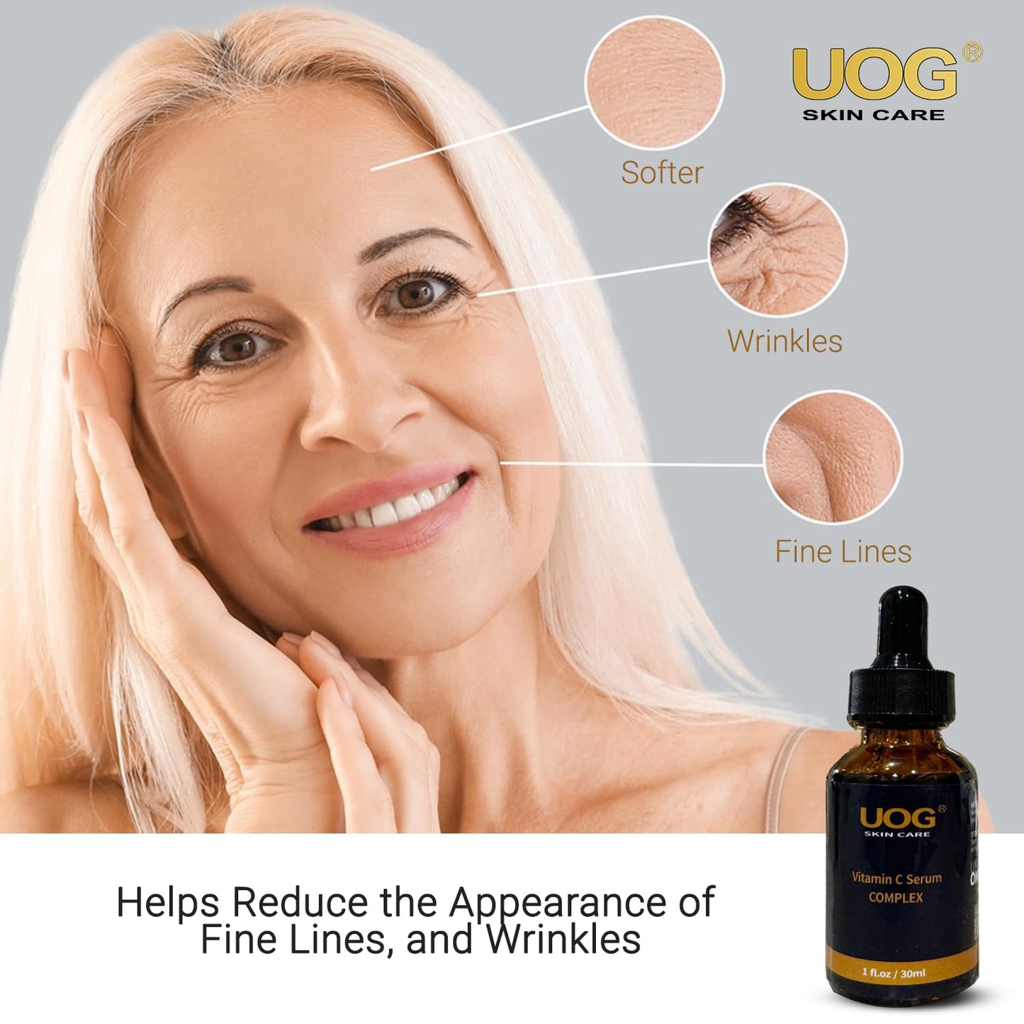 UOG Super Vitamin C Face Serum - Anti-Aging, Hydrating & Firming Formula, Lifts & Firms Face, Neck, Jawline, Reduces Dark Spots, Age Spots, Fine