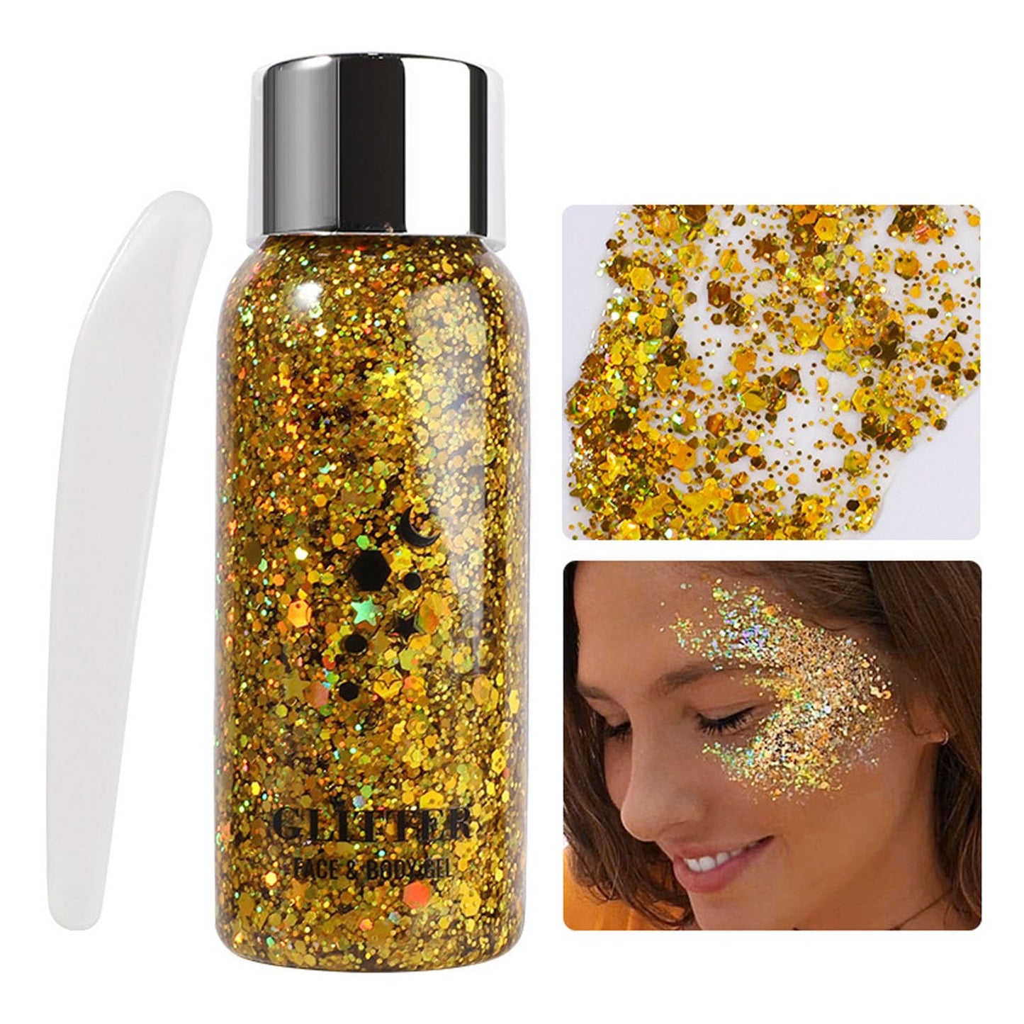 JUDEWY Body Glitter Gel, Face Glitter Body Glitter Glitter Liquid Eyeshadow, Face Hair Nail Glitter, Holographic Makeup Festival Glitter Makeup (03)