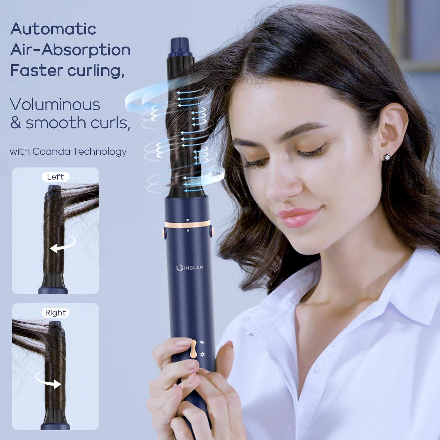 IG INGLAM MegaAIR Styler, 5 in-1 Professional Interchange Hair Dryer Brush 110,000 RPM Brushless BLDC Motor Ionic Hot Air Styler Volumizing and Shape