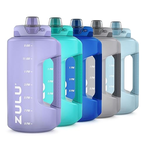 ZULU Goals 64oz Half Gallon Plastic Water Bottle with Straw and Time Marker | Large Reusable Jug with Handle and Leak Proof Lid for All Day