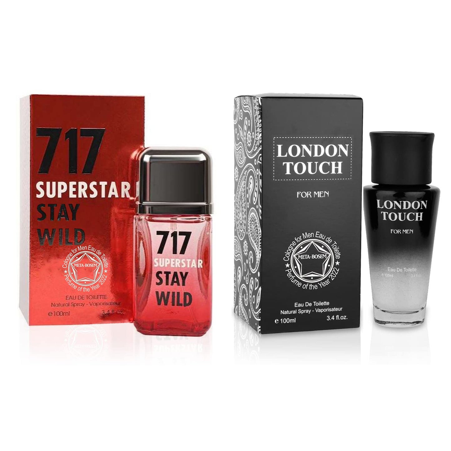 META-BOSEM 717 Superstar Stay Wild+London Touch Men's Cologne Collection, Eau de Toilette Natural Spray - Clean Fresh Scents - Holiday Gift Set (Pack