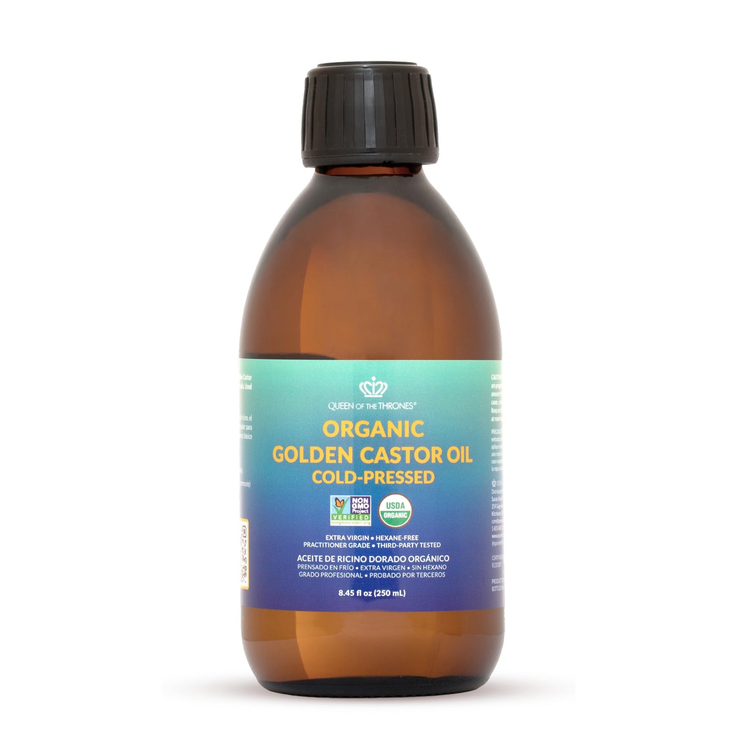 QUEEN OF THE THRONES Organic Golden Castor Oil | 100% Pure for Hair, Skin, Nails, Brows & Lashes | Hexane-Free | USDA Certified [8.4oz (250ml)]