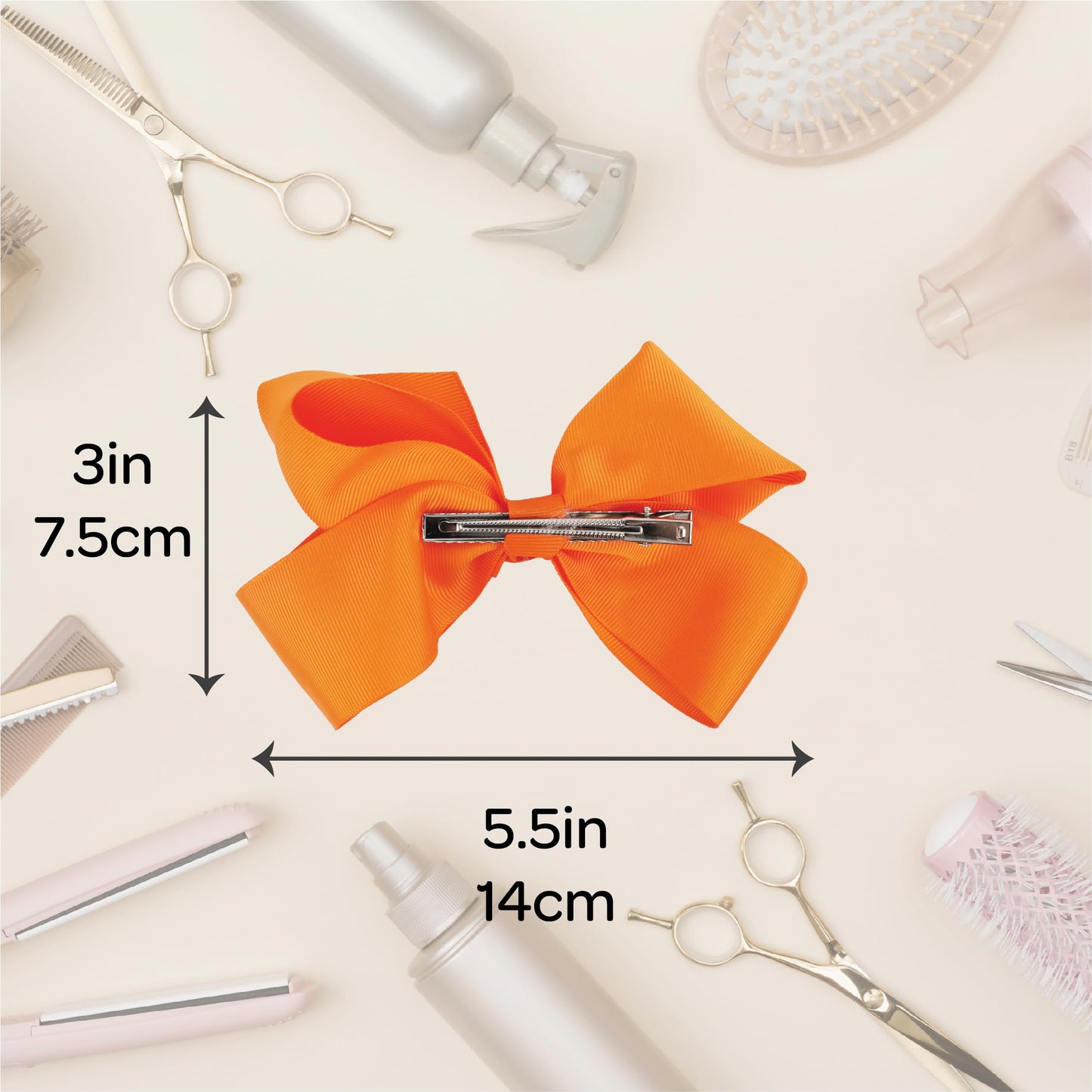 5.5 Inch Grosgrain Hair Bow Clip For Women And Girls (Light Orange)