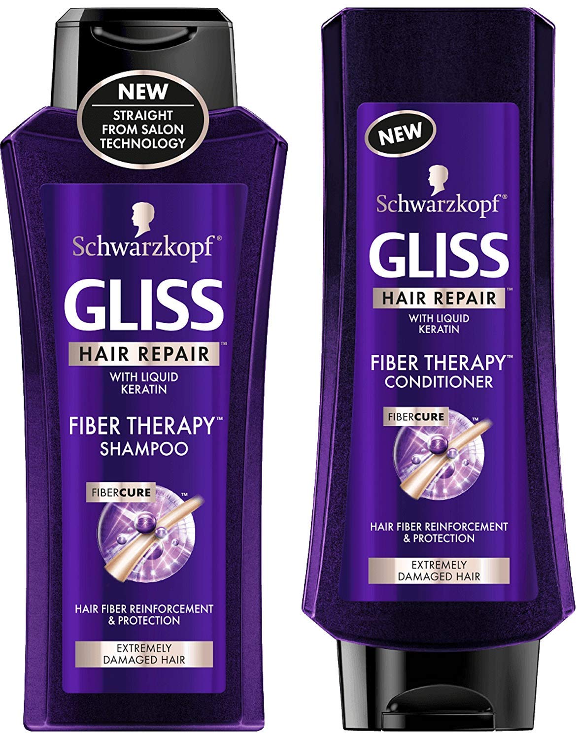 Schwarzkopf Gliss Hair Repair - Fiber Therapy For Extremely Damaged Hair - Shampoo & Conditioner Set - Net Wt. 13.6 FL OZ (400 mL) Per Bottle - One
