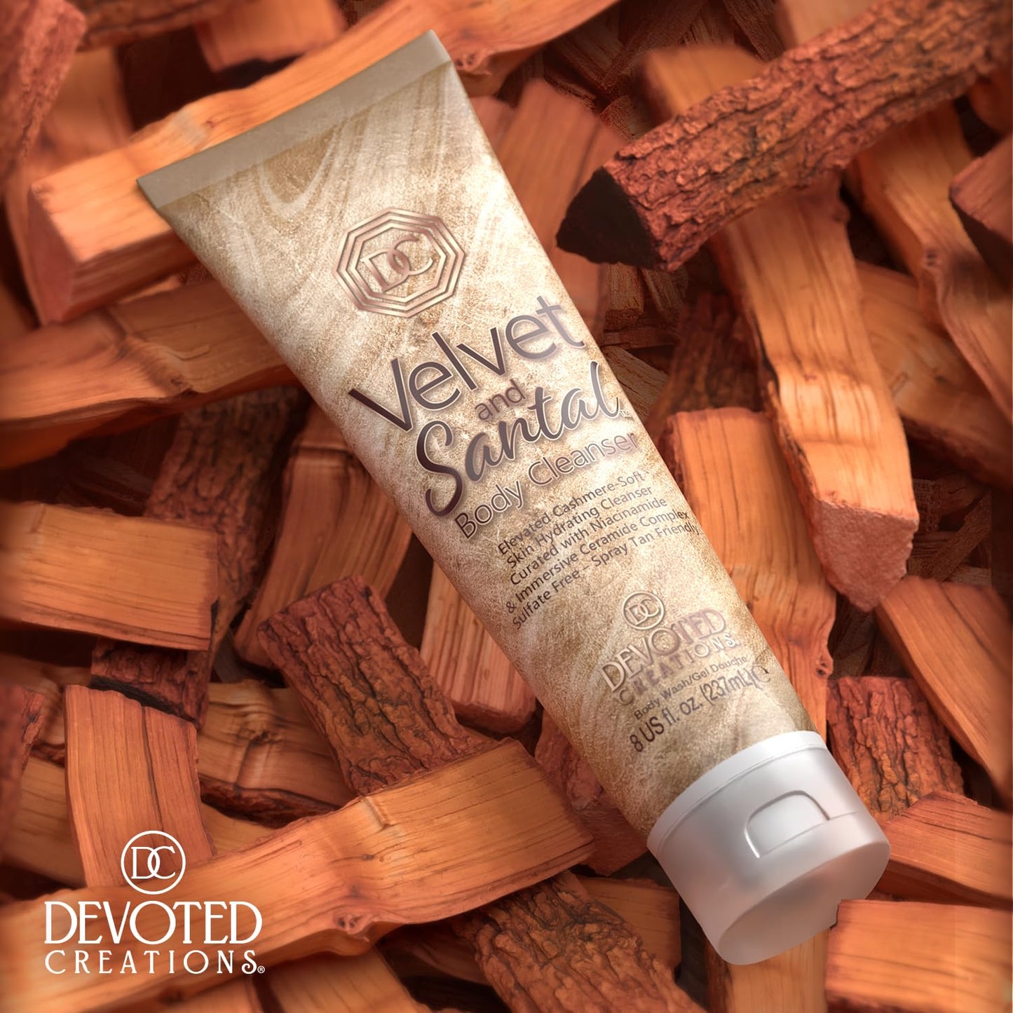 Devoted Creations Velvet and Santal Body Cleanser - Elevated Cashmere-Soft Skin Foaming Hydrating Body Cleanser