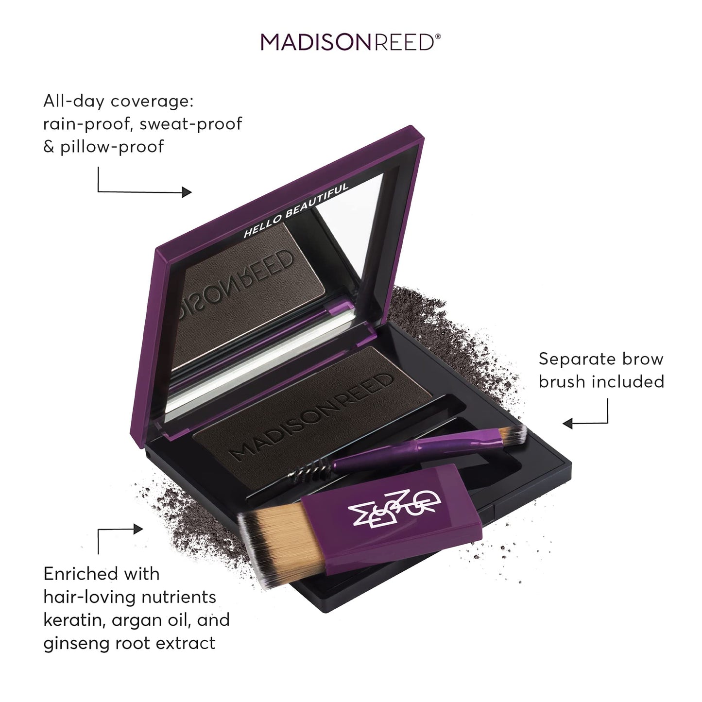 Madison Reed Root Touch Up + Brow Filler, Legno Black - Instant Gray Coverage, Fills Brows & Thinning Hairlines, Rain/Sweat/Pillow-Proof, Smart