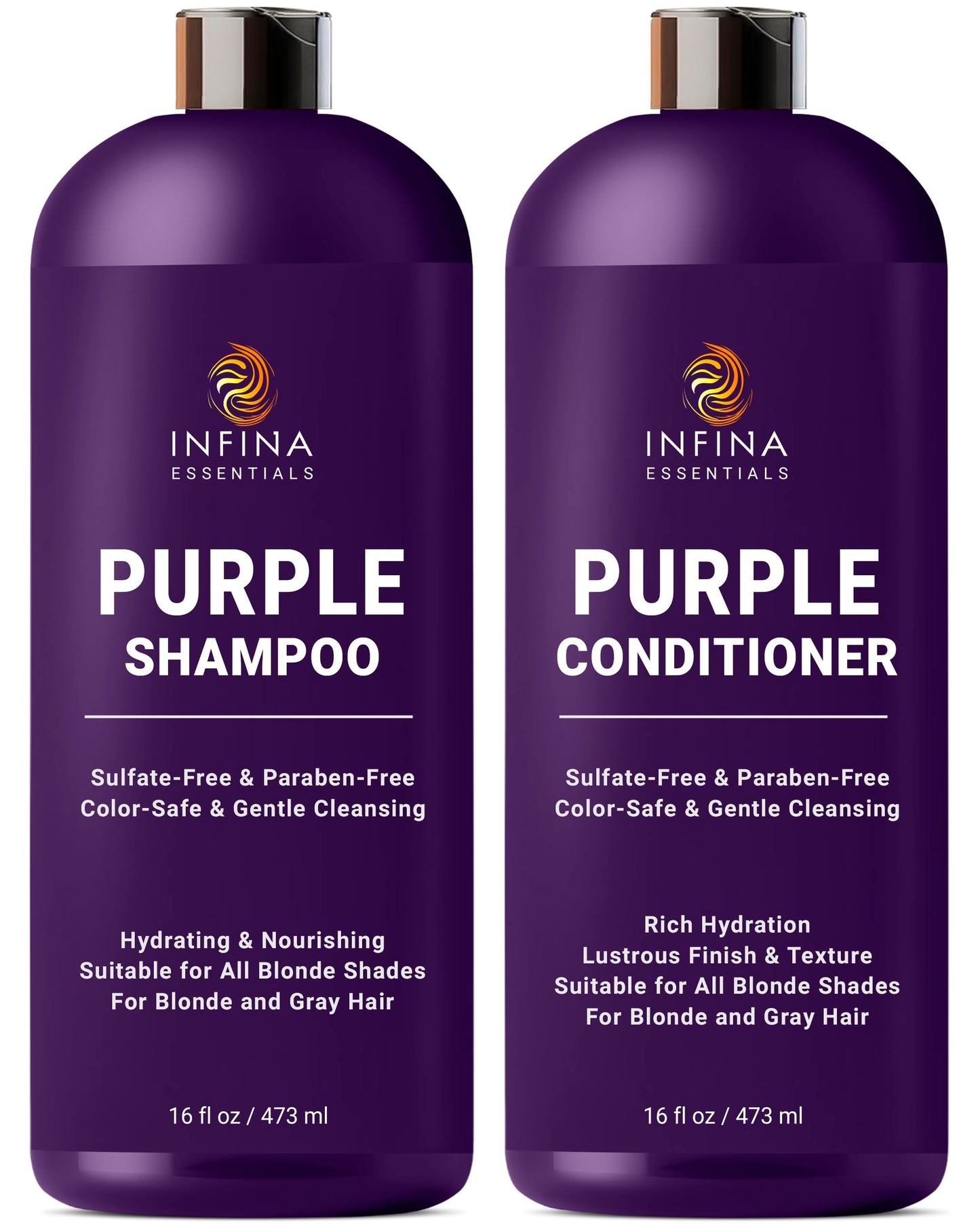 INFINA ESSENTIALS Purple Shampoo and Conditioner Set - Sulfate Free, Enriched with Coconut Oil & Aloe Vera, Ideal for Blonde, Gray, Brassy & Color