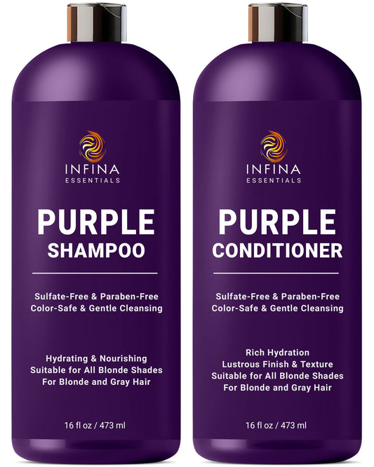 INFINA ESSENTIALS Purple Shampoo and Conditioner Set - Sulfate Free, Enriched with Coconut Oil & Aloe Vera, Ideal for Blonde, Gray, Brassy & Color Beauty & Personal Care INFINA ESSENTIALS