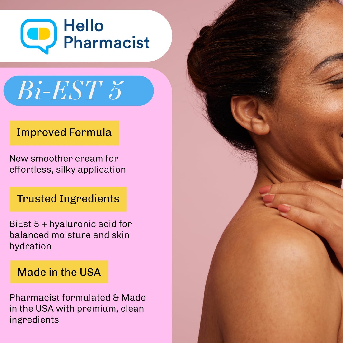 HelloPharmacist BiEst 5.0 Beauty Cream - New Smoother Cream Formula - Hyaluronic Acid - 3 oz - Made in USA