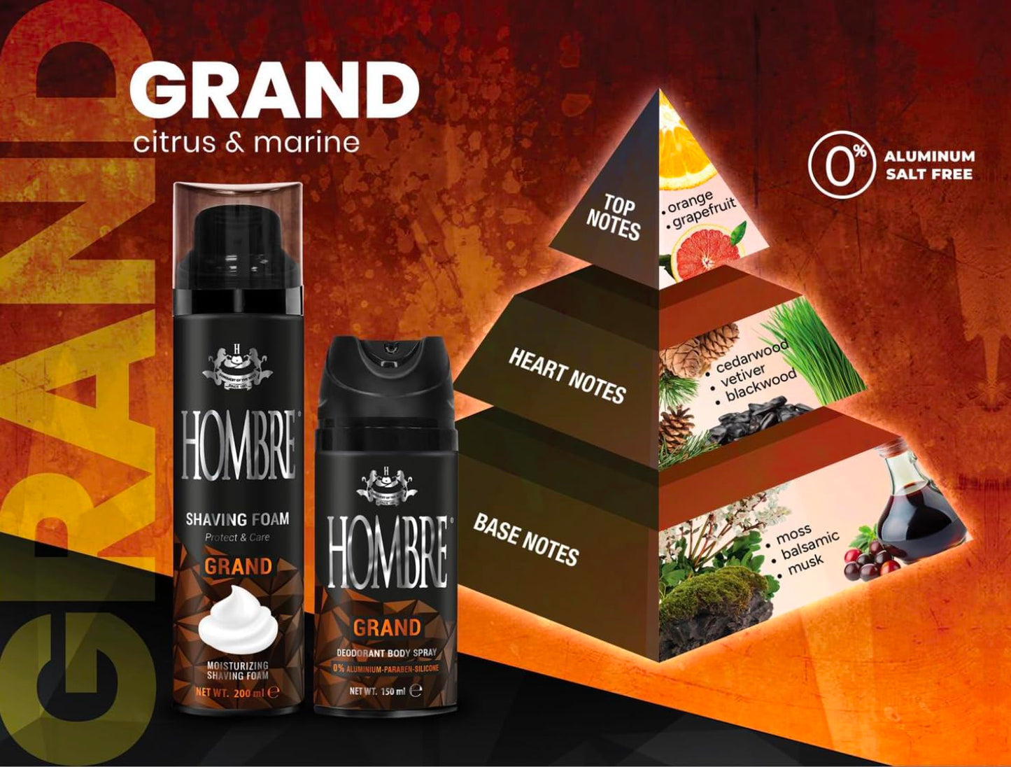 HOMBRE Grand Spray Deodorant for Men - Citrus Marine Mineral Freshness - Long-Lasting Aluminum-Free Body Spray 150 ml (Pack of 3) Beauty and Personal Care HOMBRE