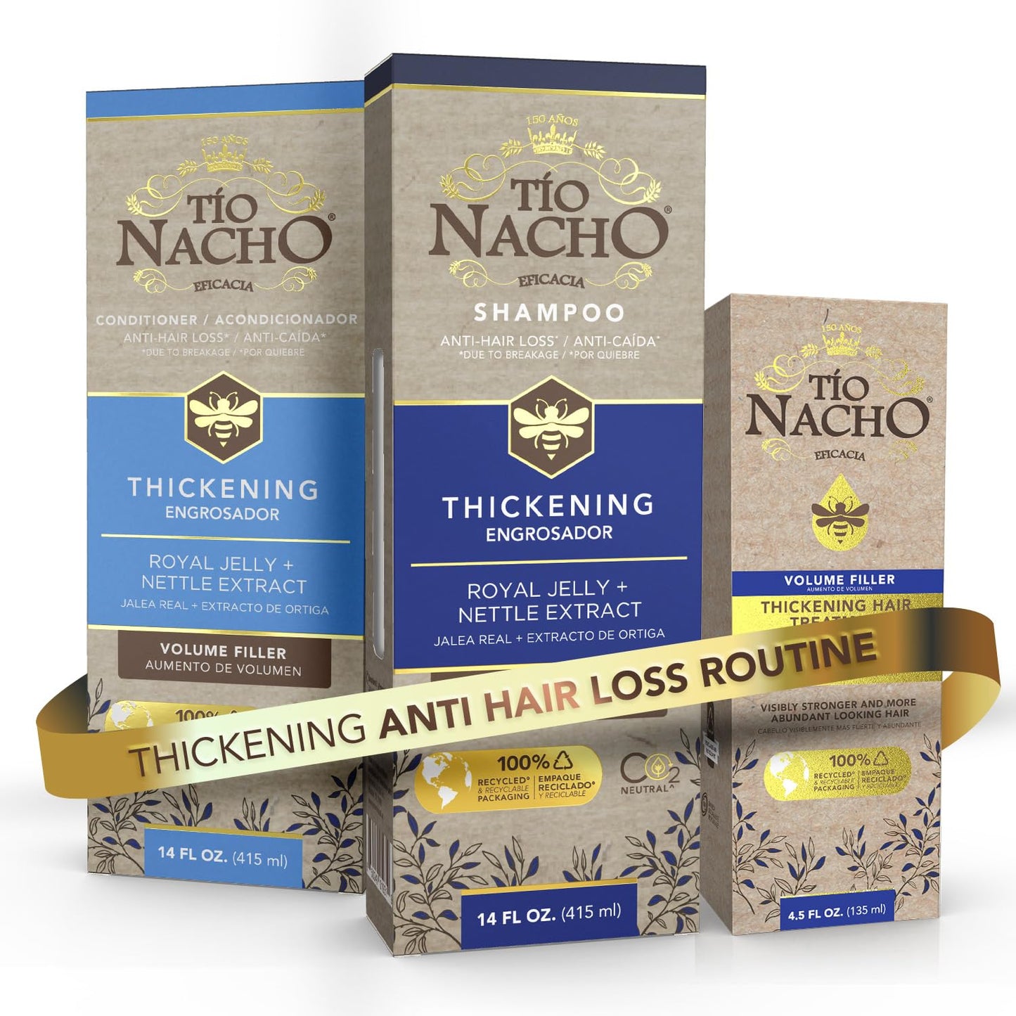 Tio Nacho Thickening Shampoo + Conditioner & Hair Treatment Set | Hair Loss Shampoo for Men & Women (14 fl oz) Volumizing Conditioner (14 fl oz)