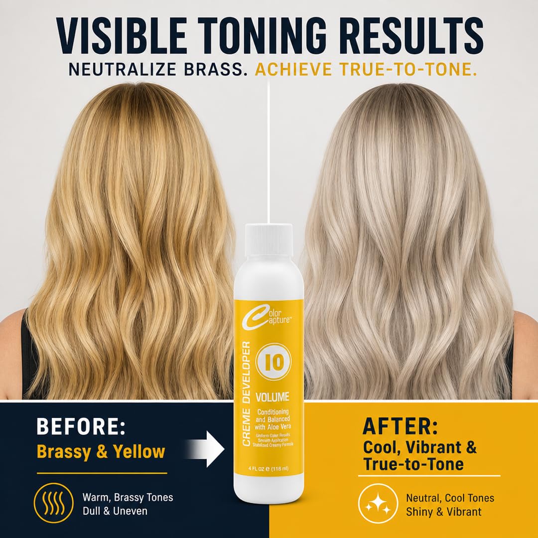COLOR CAPTUR 10 Volume Cream Hair Developer - Color Activator for Toning & Glossing | Paraben-Free, Cruelty-Free, Made in USA | ISO & GMP Certified |