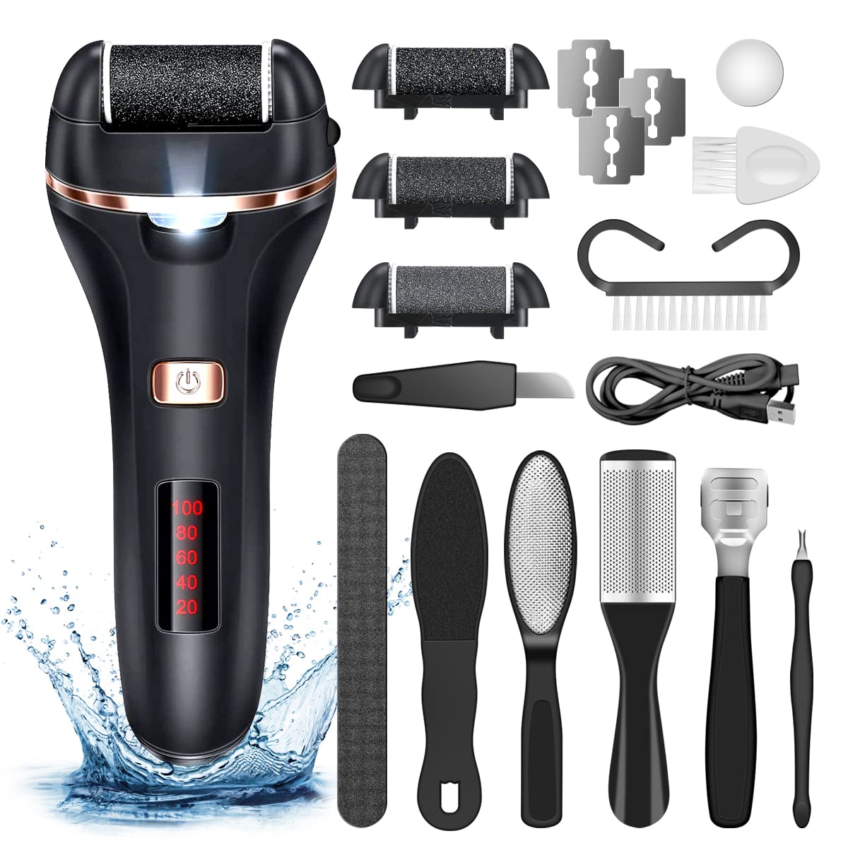 Electric Callus Remover for Feet,Rechargeable Foot File Hard Skin Remover,Waterproof 14 in1 Professional Pedicure Kit for Cracked Heels &Dead