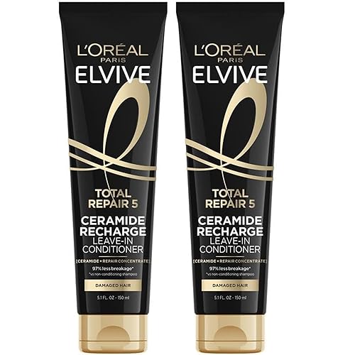 L'Oreal Paris Elvive Total Repair 5 Protein Recharge Leave In Conditioner Treatment, and Heat Protectant, 2 pack, (5.1 Ounce each) (Packaging May