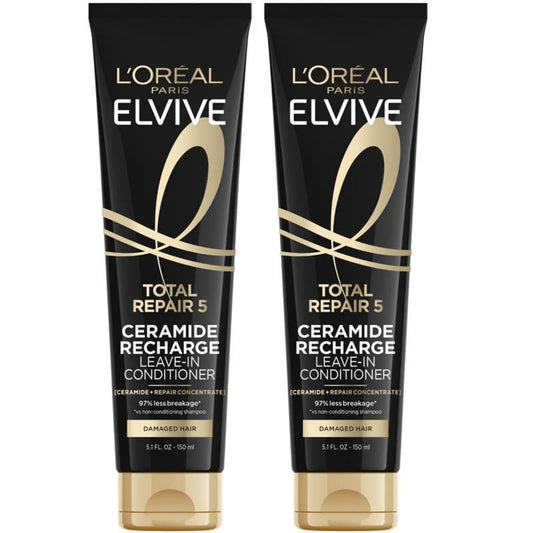 L'Oreal Paris Elvive Total Repair 5 Protein Recharge Leave In Conditioner Treatment, and Heat Protectant, 2 pack, (5.1 Ounce each) (Packaging May Beauty & Personal Care L'Oreal Paris