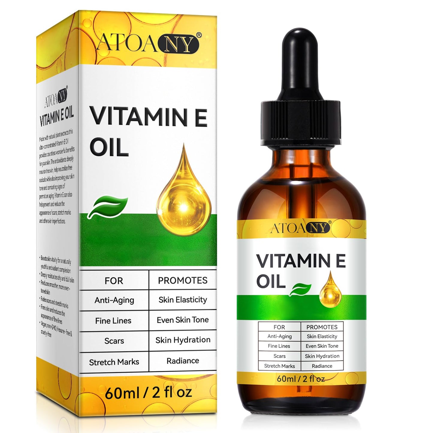 ATOANY Vitamin E Oil 2 Fl Oz - Vitamin E Oil for Skin, Face, Hair, Body - Natural Antioxidant for Dryness, Wrinkles, Scars & Stretch Marks Beauty and Personal Care ATOANY Default Title