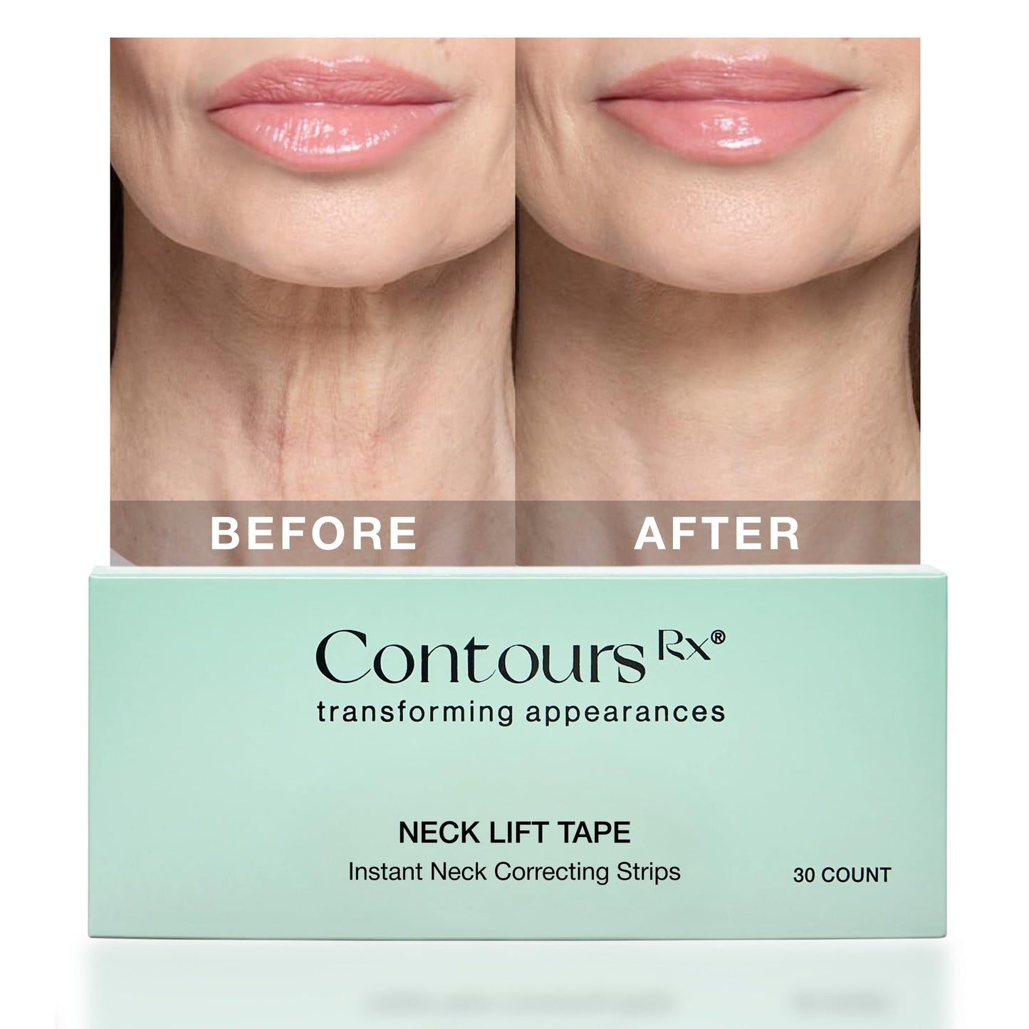 Contours Rx Neck Tightening Tape (30 Count) - Moisturizing Invisible Neck & Décolleté Strips - Instantly Smoothens & Tightens Neckline - Cosmetic Tape