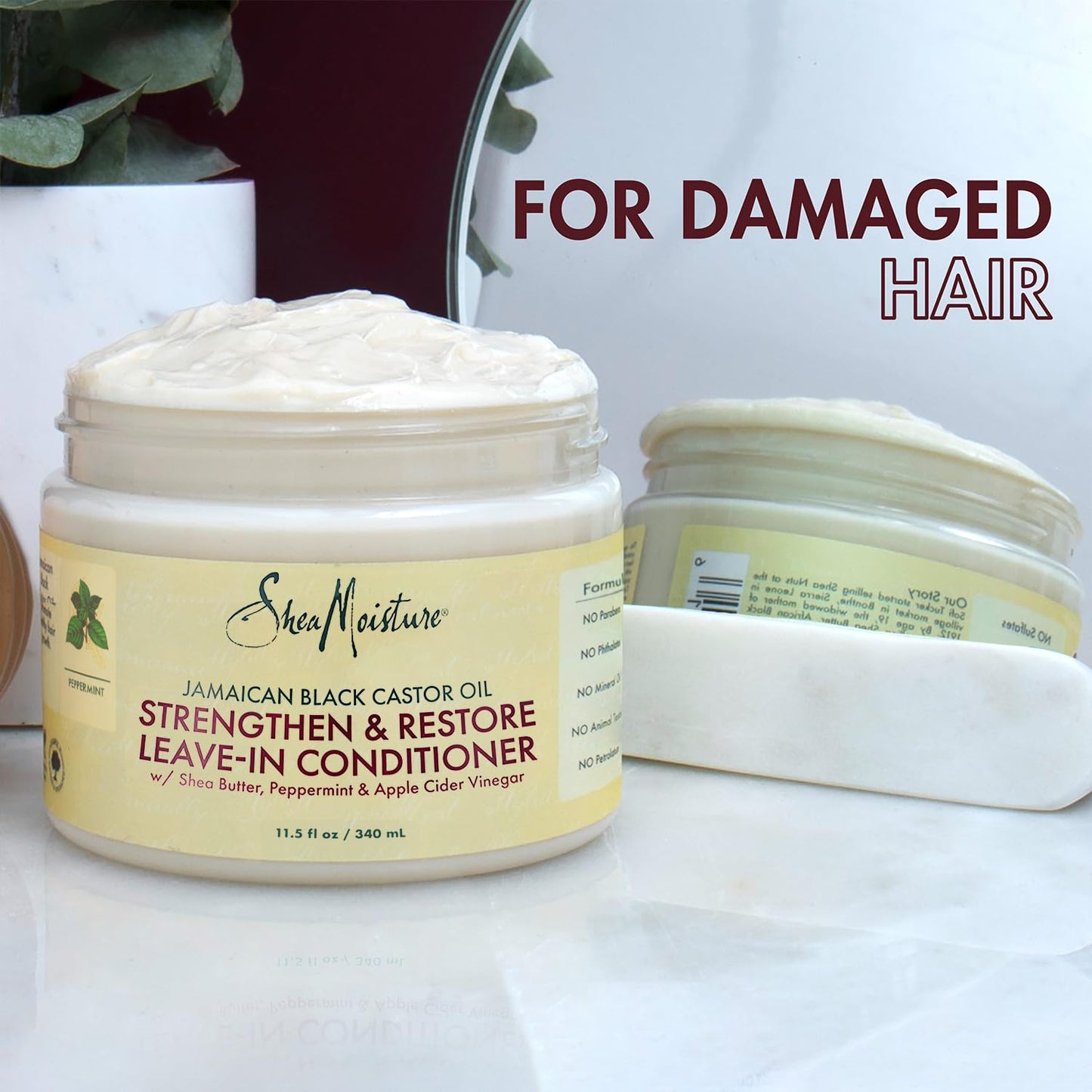 Shea Moisture Leave in Conditioner, 100% Pure Jamaican Black Castor Oil Strengthen & Restore for Healthy Hair Growth, Vitamin E, Curly Hair Products