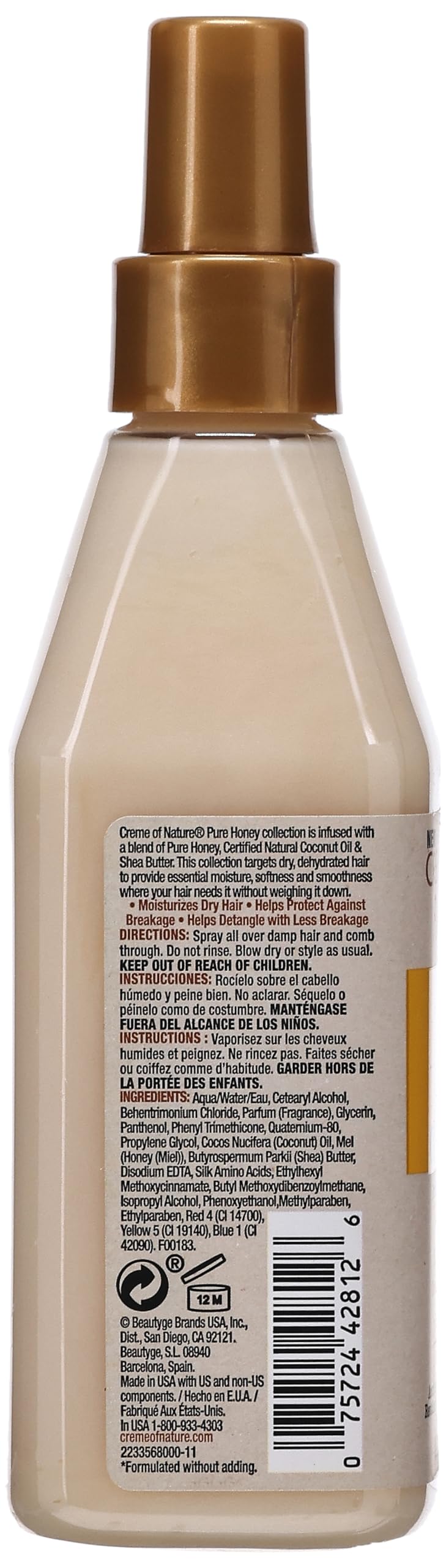 Creme Of Nature Pure Honey Leave-In Conditioner 8 Ounce Pump (236ml) (2 Pack)