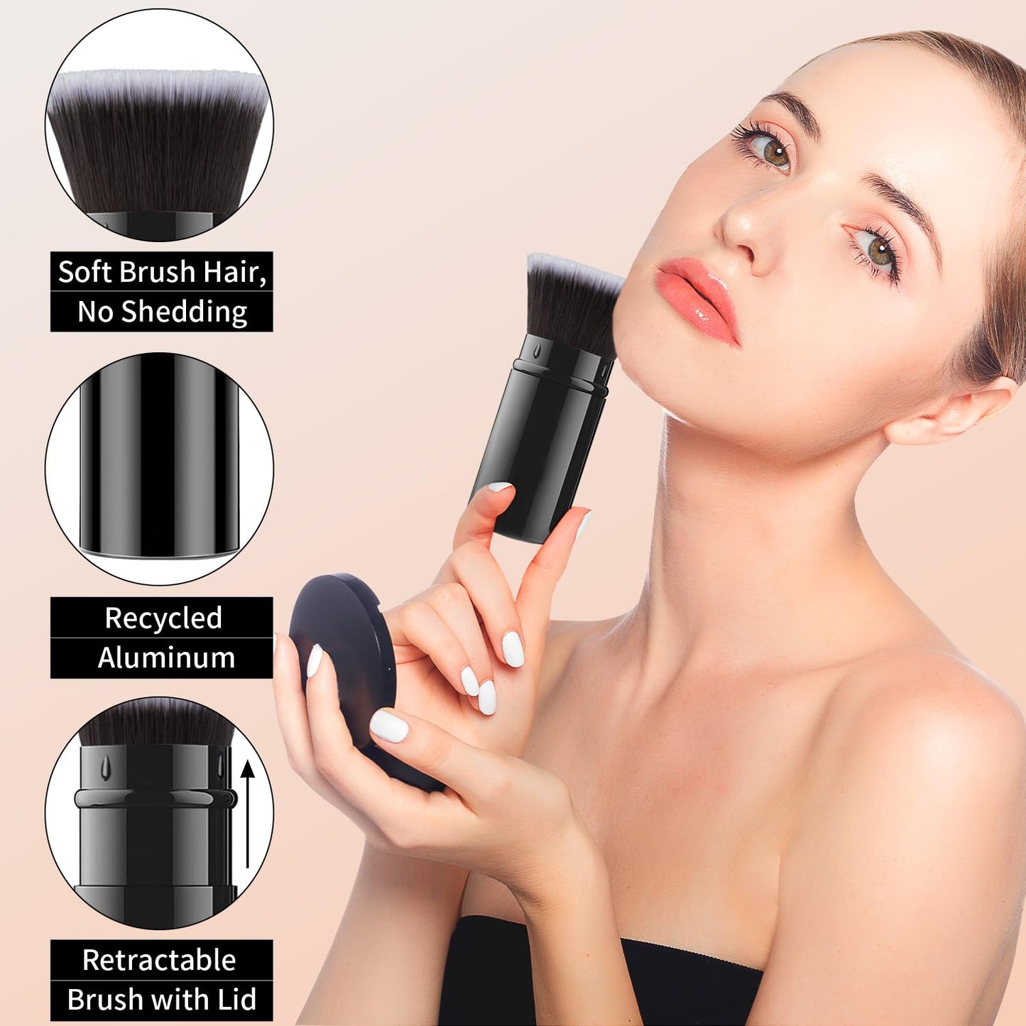 Falliny Makeup Brushes, Retractable Travel Kabuki Powder Foundation Brush, Portable Face Liquid Foundation Sunscreen Brush with Cover for Blending