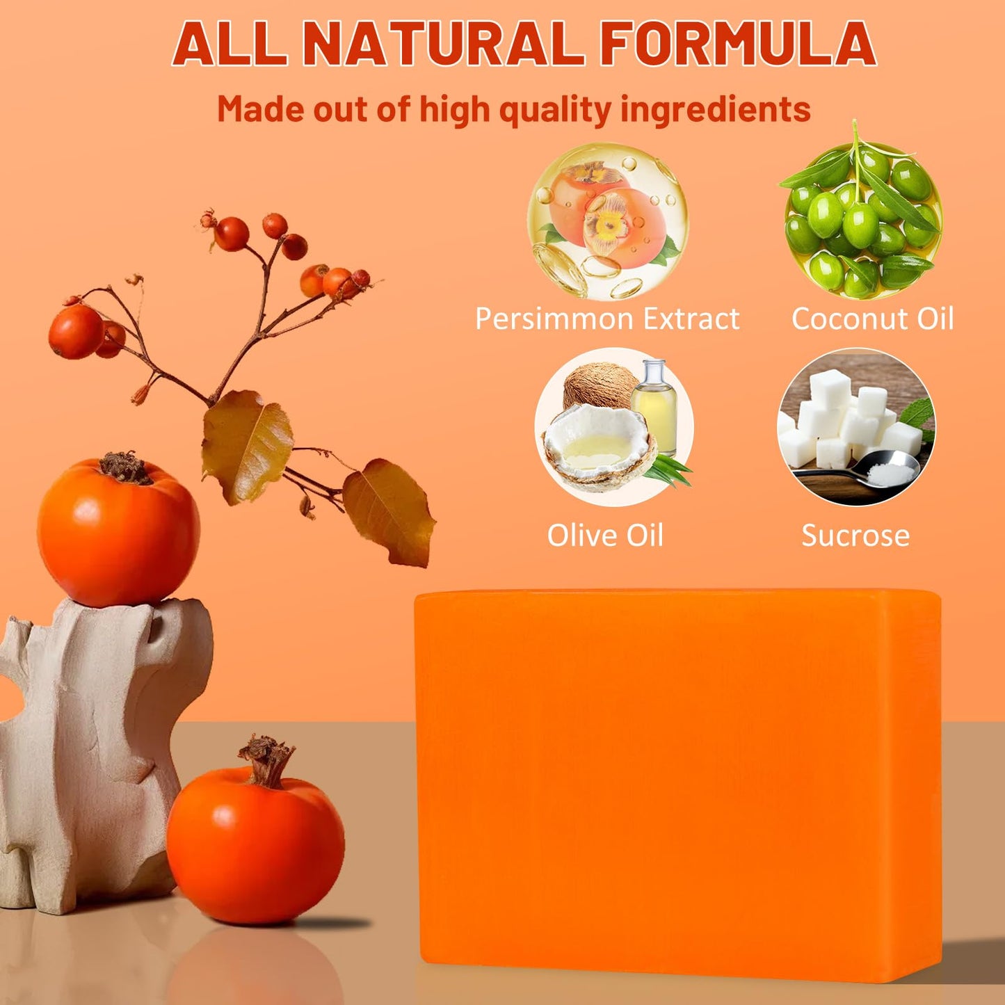 yoniagood 2 PCS Persimmon Soap Bar for Old People Smell, Natural Body Odor Control Bar Soap for Men & Women Deodorizing, Handmade Bath Bar Soap