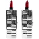 Stephanie Imports Set of 2 Rectangular Vintage Lipstick Cases With Glass Mirror (Silver Checker)