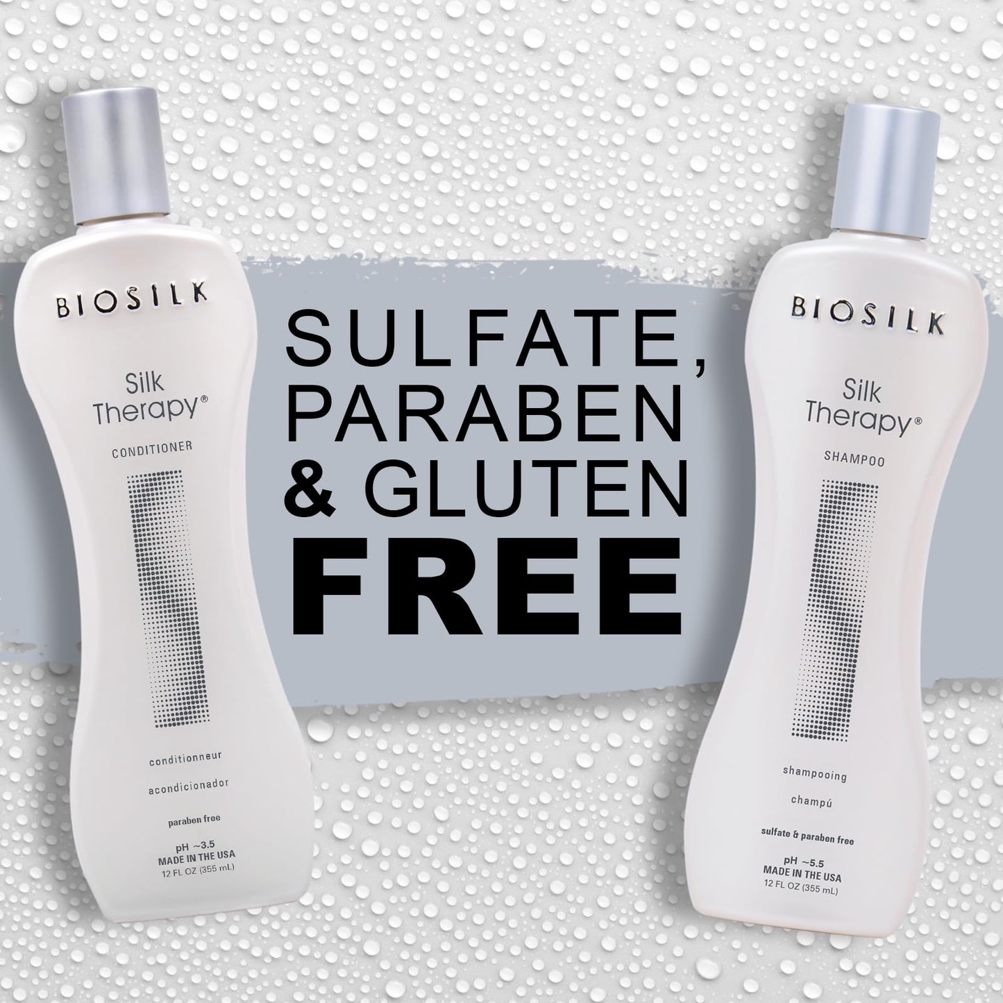 BioSilk Silk Therapy Duo Set, Shampoo & Conditioner for Gentle Cleansing, Moisturizing & Shiny Hair, Smooth, Replenished Hair, Sulfate-Free