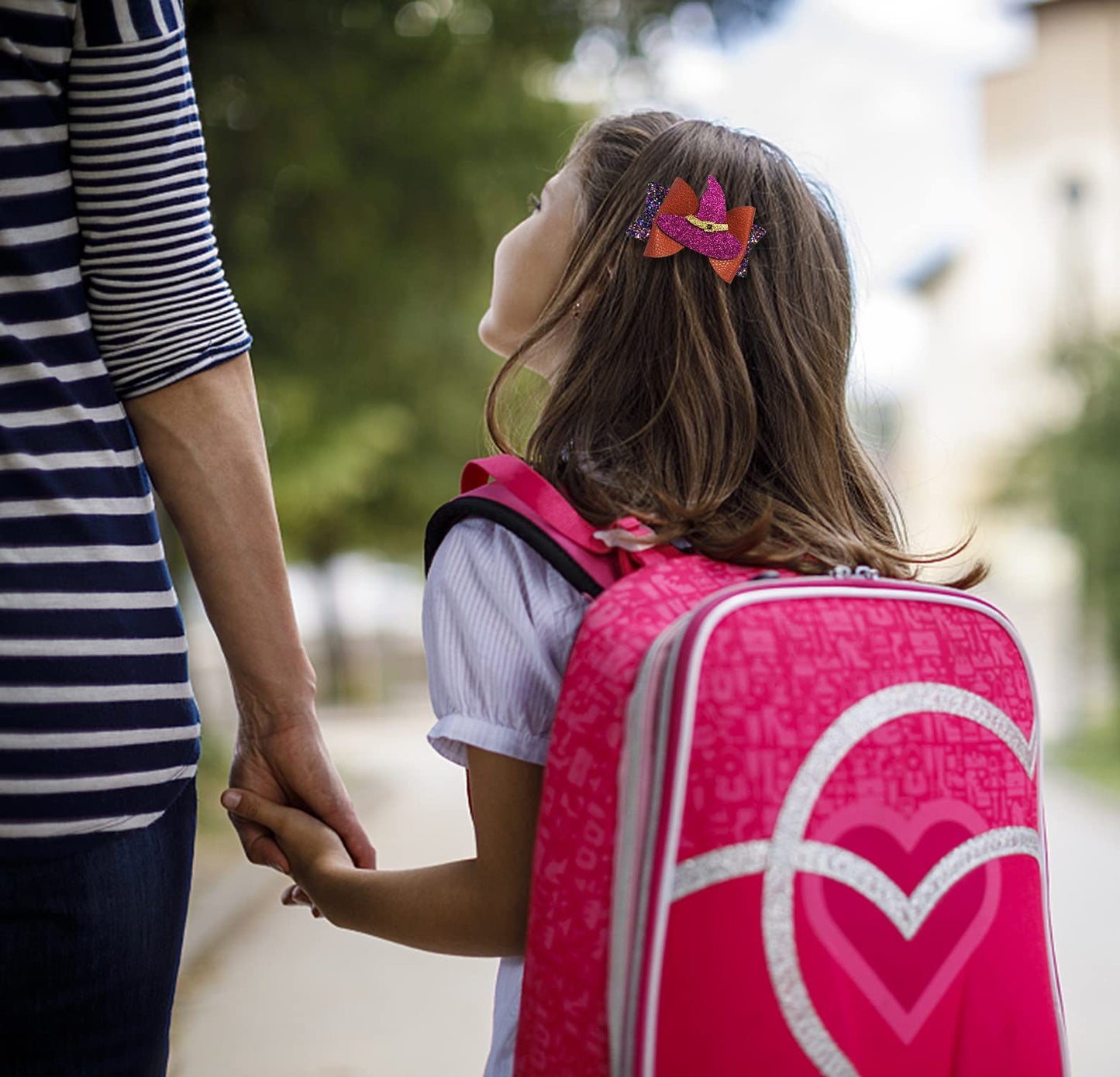 Hying 4PCS Halloween Glitter Hair Bow Clips for Kids Baby Girls, Ghost Pumpkin Bowtie Hair Pins for Kids Halloween Decorations Hair Accessories