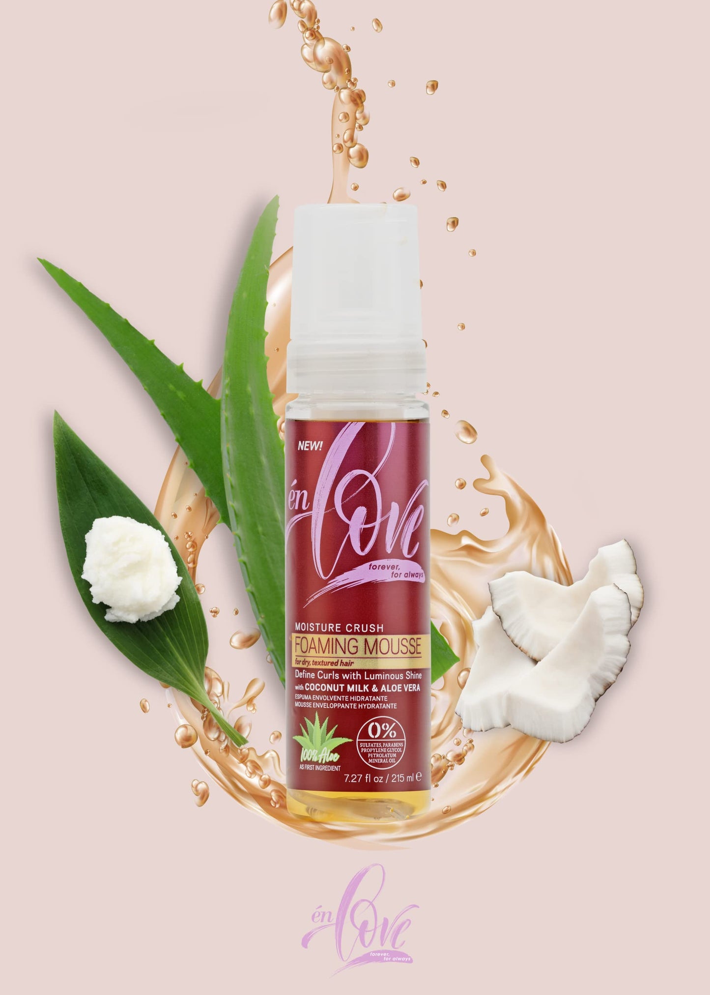 én Love Moisture Crush Foaming Mousse | Organic Coconut Milk | Deep Moisture & Shine | Soft Wraps, Defines Curls, Braid Twist & Locs | Anti-Breakage |