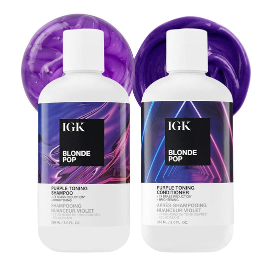 IGK BLONDE POP Purple Toning Shampoo & Conditioner Set | Neutralizes Brass + Brightens Blonde | Vegan + Cruelty-Free | 8 oz (Pack of 2) Beauty & Personal Care IGK