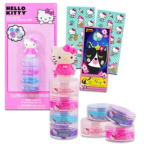 Hello Kitty Body Glitter Set - Bundle with 4 Body Glitter Colors for Costumes, Dress Up, Pretend Play, and More, Stickers | Hello Kitty Accessories