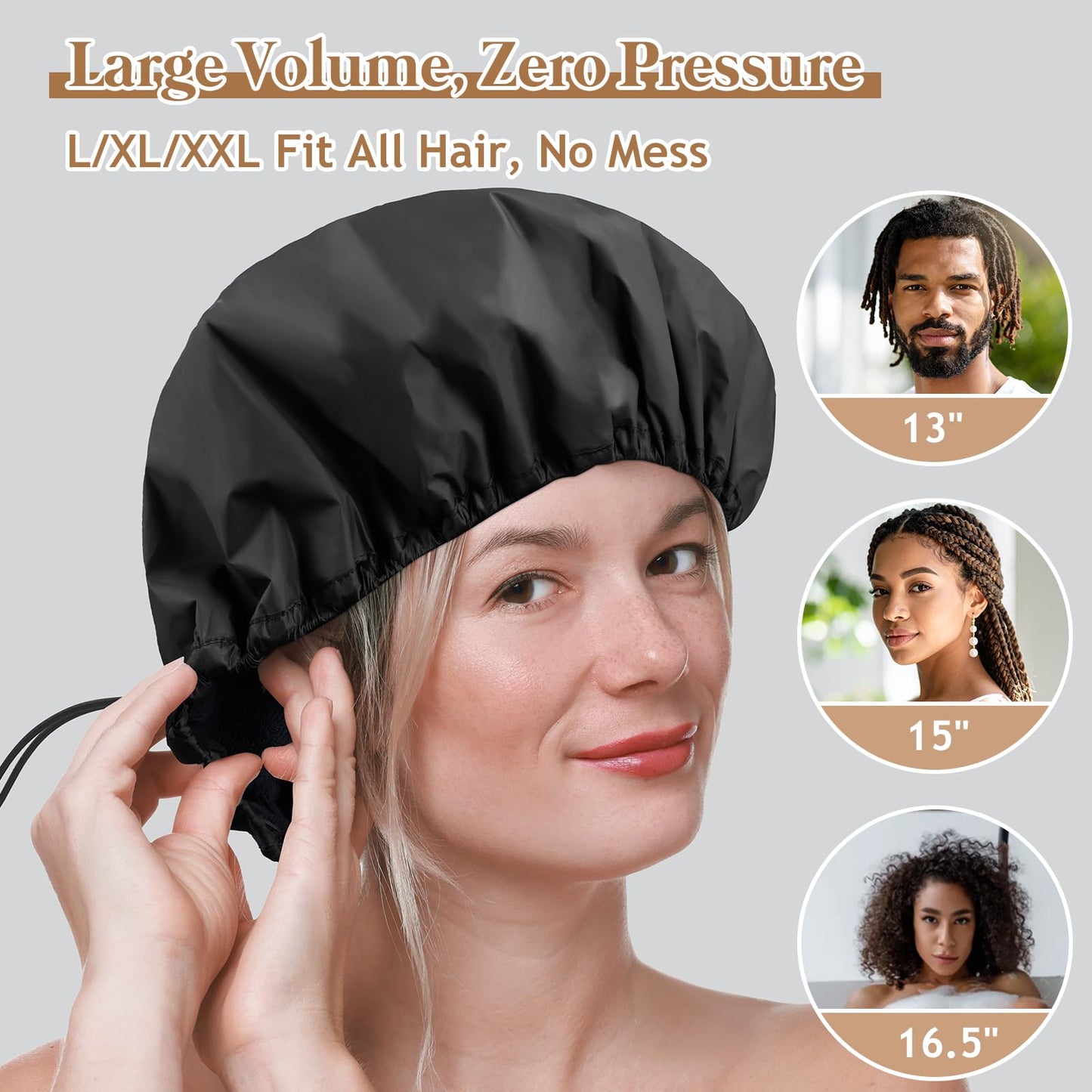 Sheomern 2 Pcs 13.5" Dual Waterproof Adjustable Terry Lined Shower Cap for Women Men, Large Shower Caps Reusable EVA Double Layer Bath Cap for Braids