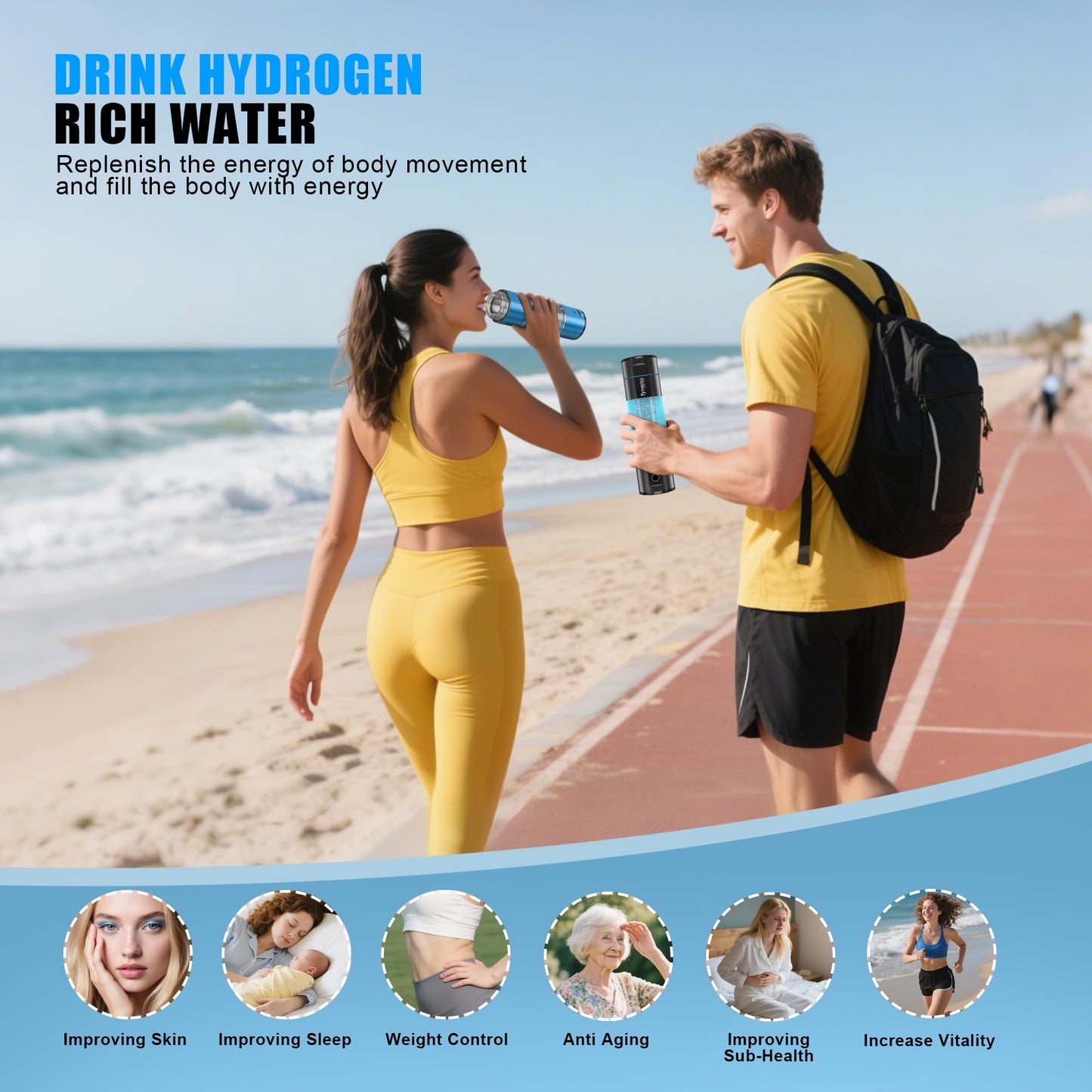 Portable Hydrogen Water Bottle Generator: 280ML Water lonizer Machine with 5800PPB+,SPE/PEM Technology,5/10min,Rechargeable Aquahealth Hydrogen