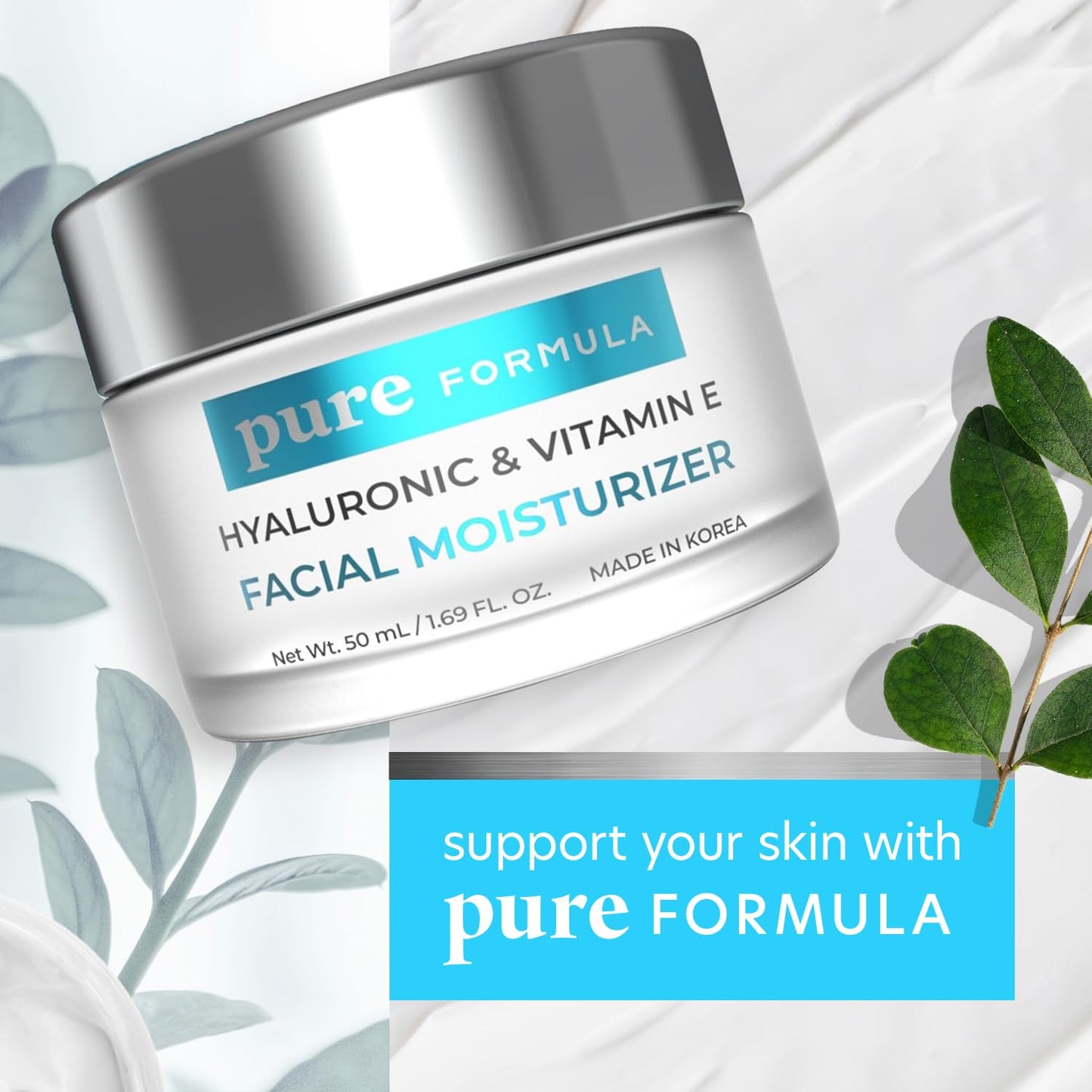 Pure Formula Hyaluronic Acid & Vitamin E Daily Face Moisturizer - Reduce Acne Scars, Fines Lines, Wrinkles, Hydrating Day Cream - Cruelty Free Korean