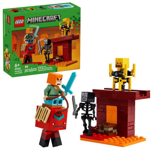 LEGO Minecraft The Nether Lava Battle 21266, Building Toy with Alex, Wither Skeleton, Blaze & Strider Figures, Gift for Kids Ages 6+