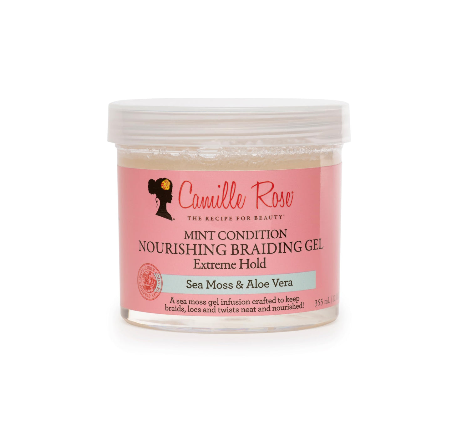 Camille Rose Braiding Gel, Mint Condition - Sea Moss & Aloe Vera Braid Gel for Dry, Itchy Scalp, Flake & Frizz Control, 12 Oz