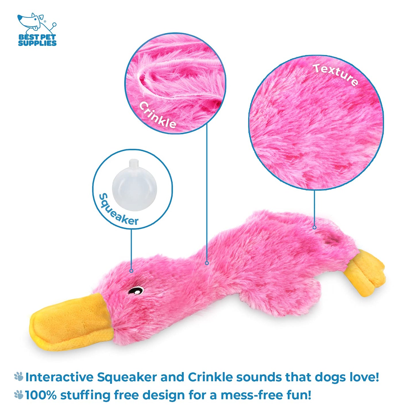 Best Pet Supplies Crinkle Dog Toy – Plush No-Stuffing Duck with Squeaker for All Breeds, Fun Indoor Chew & Play