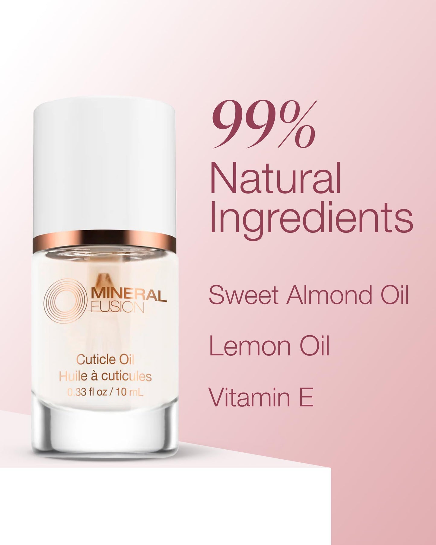 Mineral Fusion Cuticle Oil Nail Treatment - Natural Moisturizer with Vitamin E and Sweet Almond Oil - Softens & Protects Cuticles - Vegan, 99%
