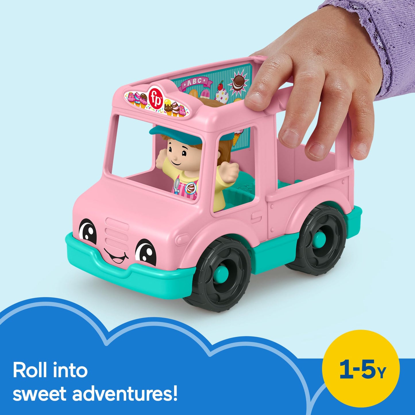Fisher-Price Little People Toddler Toys Ice Cream Truck Push-Along Vehicle & Figure for Pretend Play Preschool Kids Ages 1+ Years