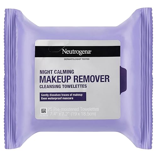 Neutrogena Night Calming Cleansing Makeup Remover Face Wipes, Disposable Nighttime Facial Towelettes to Remove Dirt, Oil, Makeup & Waterproof Mascara